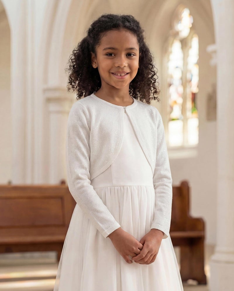 BOLEROSE Girls Long Sleeve Sparkle Cardigan Childrens Kids Bolero Shrug (White - Holographic Sparkle, 11-12 YRS) - Image 5